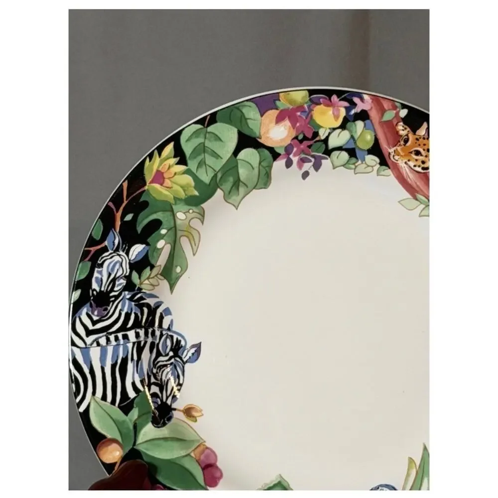 Vitromaster Sakura Rain Forest Salad Plates Set of 6 Sue Zipkin Jungle Animals